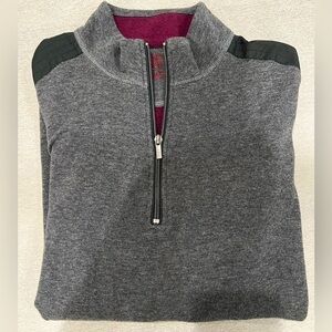 BUGATCHI UOMO Men’s grey fleece & black nylon 1/4 zip pullover size large